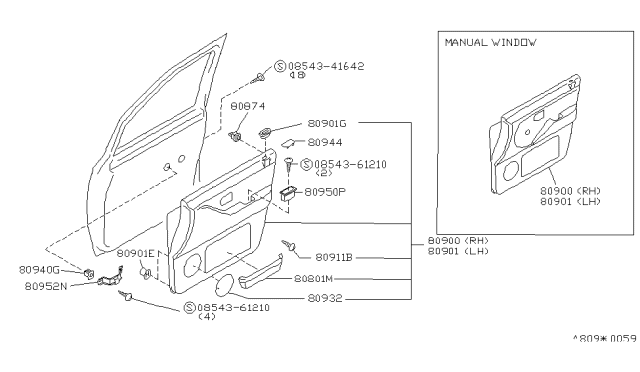 1993 Nissan Axxess Bracket-Pull Handle Diagram for 80952-30R01