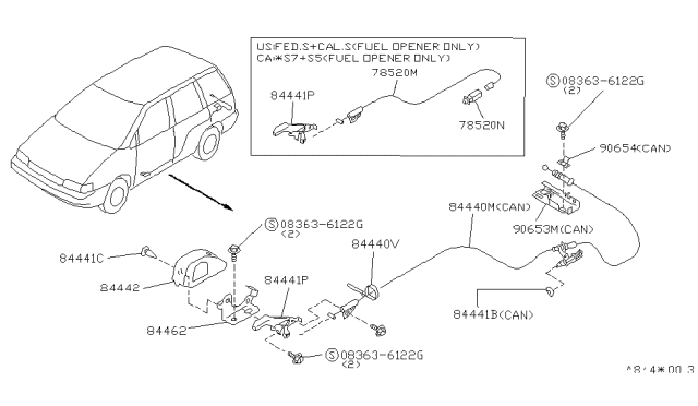 1994 Nissan Axxess Bracket-Trunk OPENNER Diagram for 84462-30R00