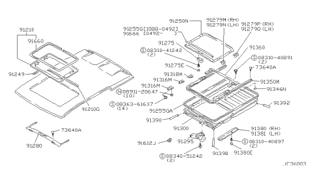 1989 Nissan Axxess Sun Roof Parts Diagram