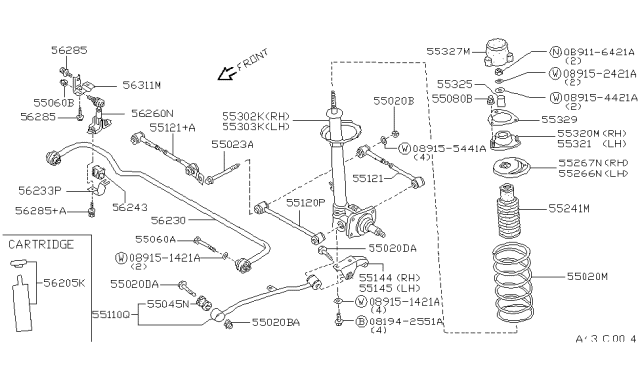 1994 Nissan Axxess BUSHING-Rear STABILIZER Diagram for 56243-42R10