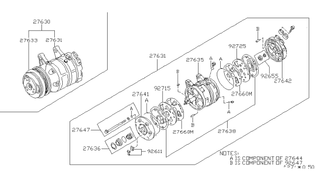 1990 Nissan Axxess Key Set-Compressor Diagram for 92647-51L60