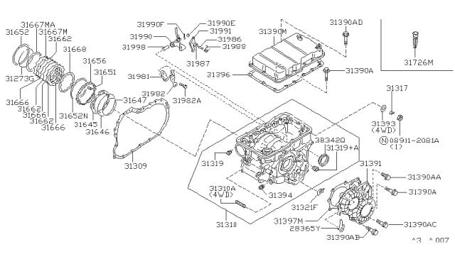 1994 Nissan Axxess Plate-Retaining Select T=3.4 Diagram for 31667-23X00