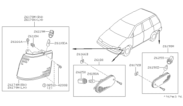 1993 Nissan Axxess Lamp Assembly-Side Marker R Diagram for 26180-30R00