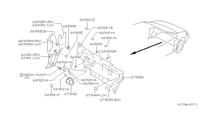 1989 Nissan Axxess Insulator-Dash Side,RH Diagram for 66910-30R00