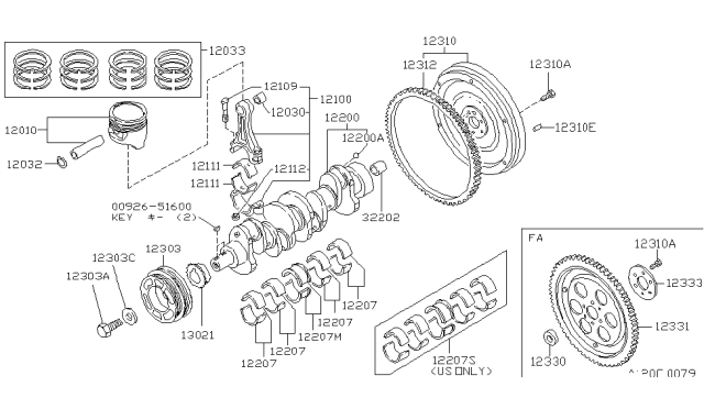 1992 Nissan Axxess FLYWHEEL Assembly Diagram for 12310-30R01
