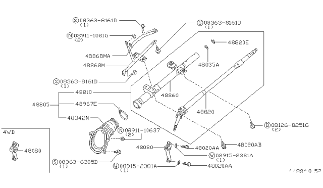 1990 Nissan Axxess Stay Assy-Steering Mounting Bracket Diagram for 67822-30R22