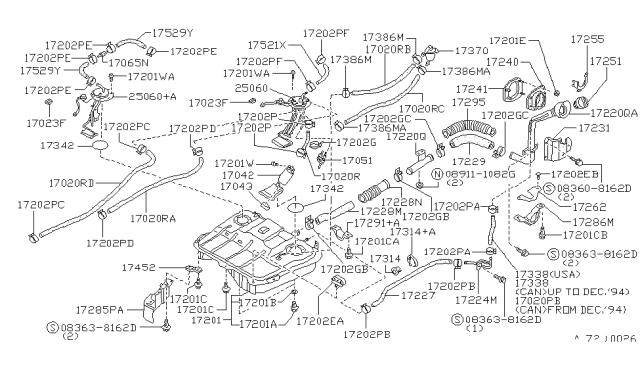 1992 Nissan Axxess Fuel Gauge Sender Assembly Diagram for 25060-40R00