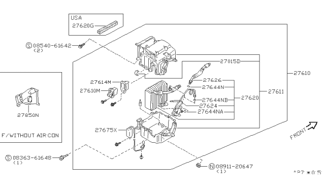 1992 Nissan Axxess Evaporator Assy-Cooler Diagram for 27280-30R00
