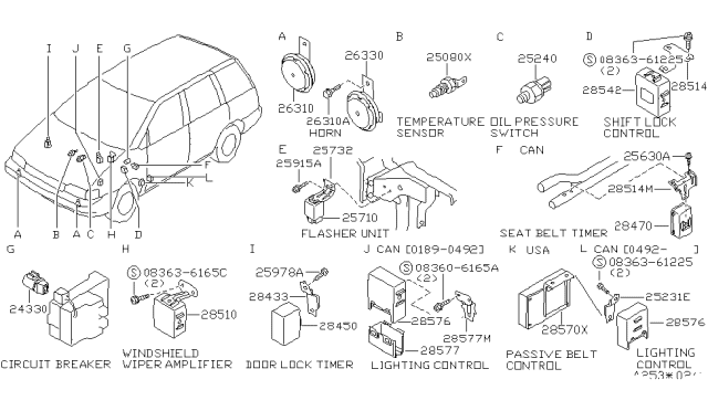 1994 Nissan Axxess Control Unit-Shift Lock Diagram for 28541-89912