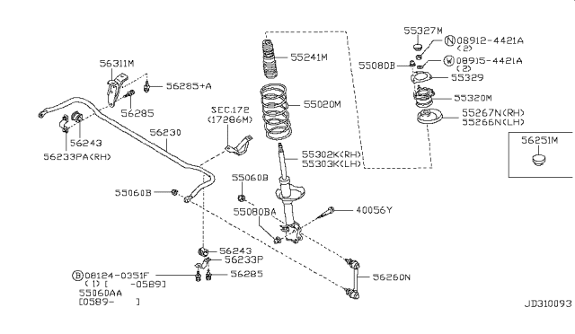 1993 Nissan Axxess Bracket Assy-Rear Stabilizer Diagram for 56233-40R00