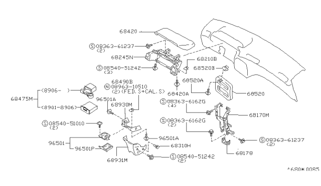 1992 Nissan Axxess Instrument Panel,Pad & Cluster Lid Diagram 1
