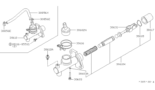 1990 Nissan Axxess Cylinder Assy-Clutch Master Diagram for 30610-30R91