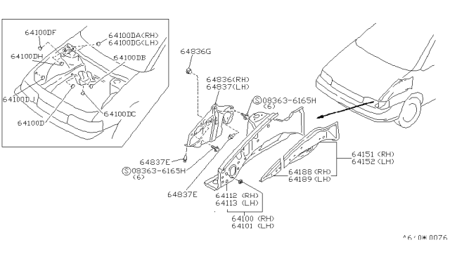 1993 Nissan Axxess Hoodledge-RH Diagram for 64100-30R00