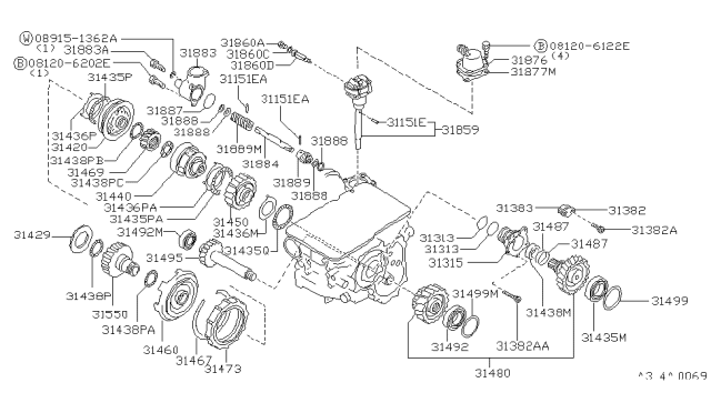 1993 Nissan Axxess Gear-PINION Reduction Diagram for 31495-21X12
