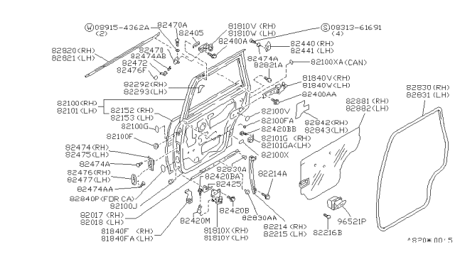 1991 Nissan Axxess Screen-Sealing Rear RH Diagram for 82860-30R00