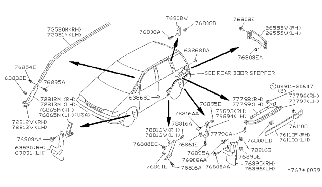 1991 Nissan Axxess Protector-Rear Rail RH Diagram for 77798-30R00