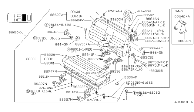 1990 Nissan Axxess Back Assembly-2ND Seat,R Diagram for 88600-30R00