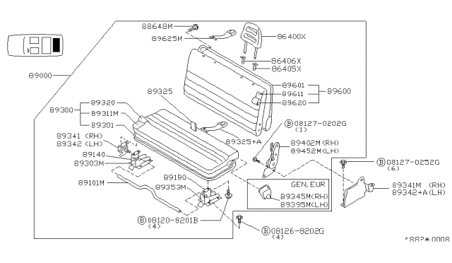 1989 Nissan Axxess Device-RECLINING,LH Diagram for 89402-32R00