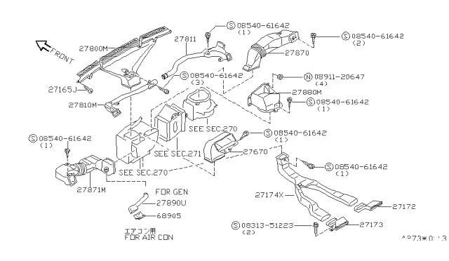 1990 Nissan Axxess Duct-Heater Floor Diagram for 27890-30R00