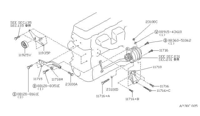 1993 Nissan Axxess Bracket-Alternator Diagram for 11710-30R10