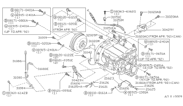 1990 Nissan Axxess Automatic Transmission Assembly Diagram for 31020-23X63