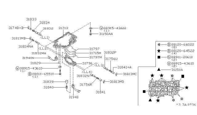 1990 Nissan Axxess Body-Lower Control Valve Diagram for 31713-24X00