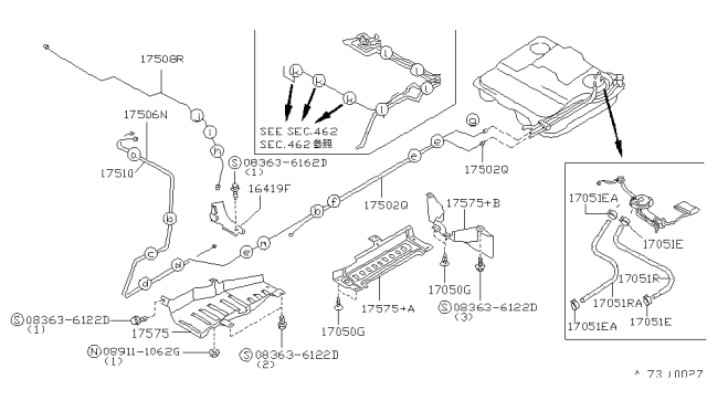 1992 Nissan Axxess Tube-Fuel Return Diagram for 17510-40R00