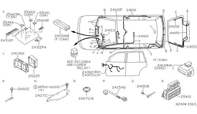 1992 Nissan Axxess Harness Assy-Rear Defogger Diagram for 24058-30R00