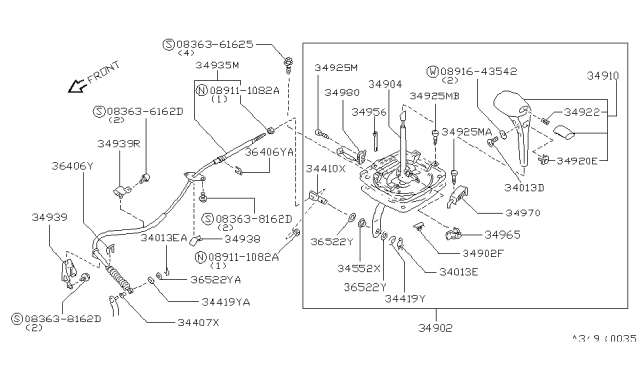 1989 Nissan Axxess Transmission Control Device Assembly Diagram for 34901-30R10