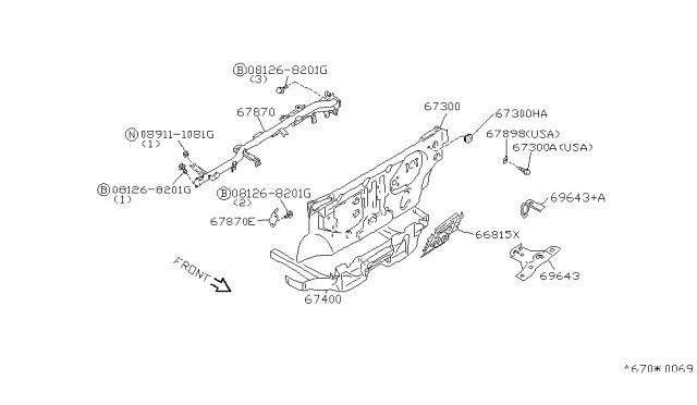 1992 Nissan Axxess Connector Assembly-Dash Lower Diagram for 69643-30R00