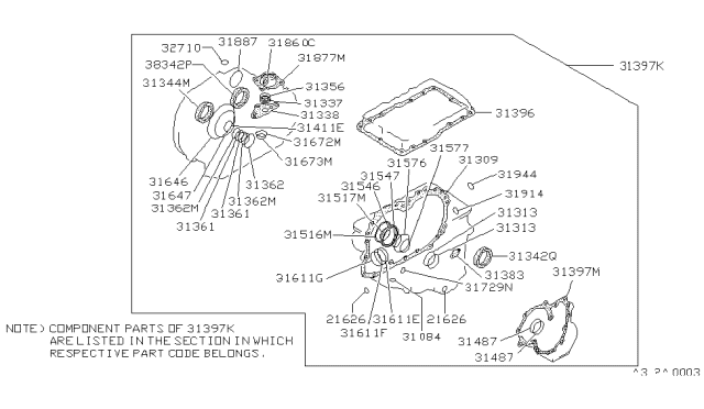 1993 Nissan Axxess Gasket & Seal Kit-Auto Transmission Diagram for 31397-25X29