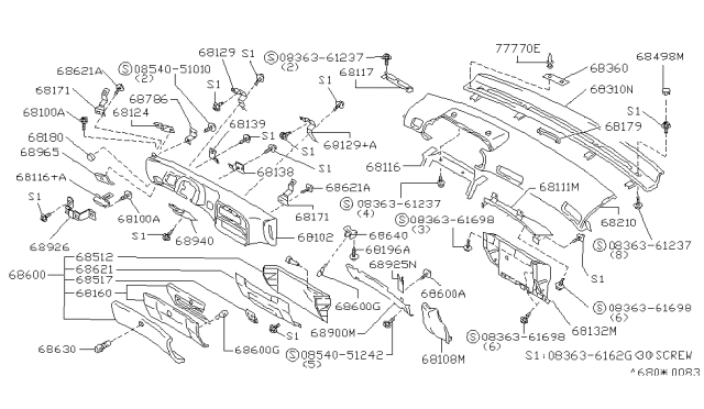 1989 Nissan Axxess Panel-Instrument Lower Diagram for 68108-30R11
