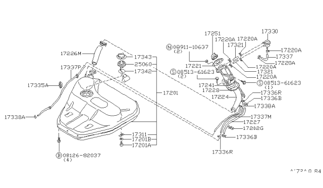 1979 Nissan Datsun 310 Fuel Tank Assembly Diagram for 17201-M6601