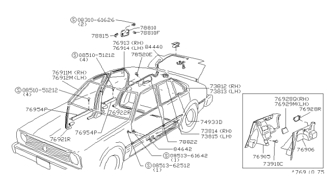 1980 Nissan Datsun 310 Body Side Trimming Diagram 2