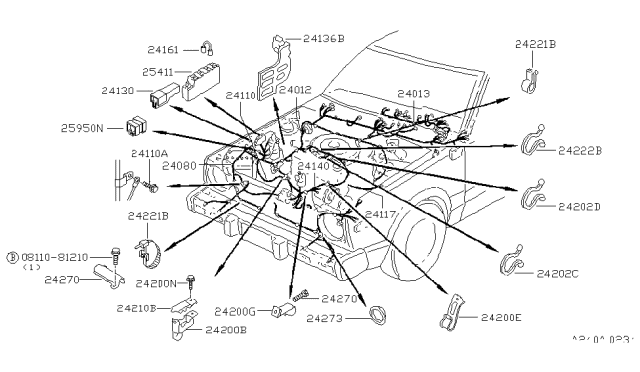 1979 Nissan Datsun 310 Clip Assembly Diagram for 24221-M7001