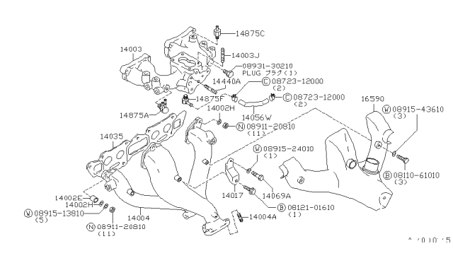 1981 Nissan Datsun 310 Connector Water Diagram for 14057-M5060