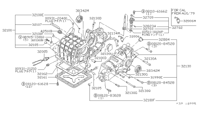 1979 Nissan Datsun 310 Reverse Lamp Switch Assembly Diagram for 32005-K1000