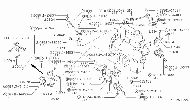 1980 Nissan Datsun 310 Engine Mounting Buffer Assembly Diagram for 11415-M8300
