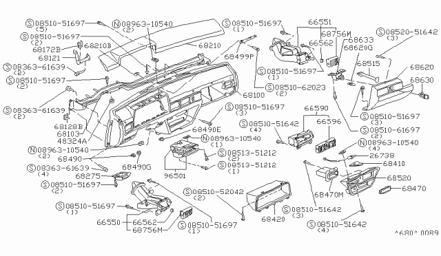 1980 Nissan Datsun 310 Instrument Panel,Pad & Cluster Lid Diagram 2