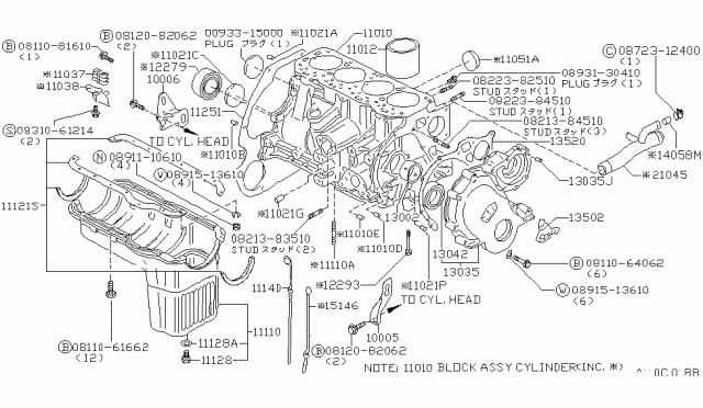 1980 Nissan Datsun 310 Cylinder Block Diagram for 11010-M6600