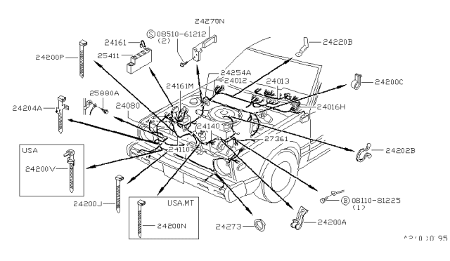 1982 Nissan Datsun 310 Cable Earth Diagram for 24080-M7070
