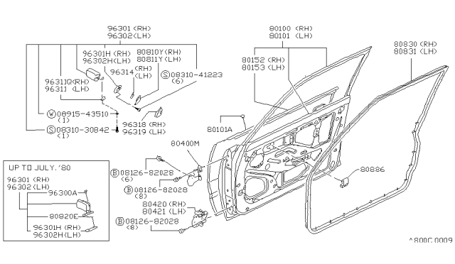 1980 Nissan Datsun 310 Door Assembly-Fl Diagram for 80101-M6410