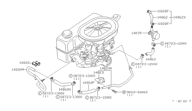 1980 Nissan Datsun 310 Clamp Hose Diagram for 08723-13000