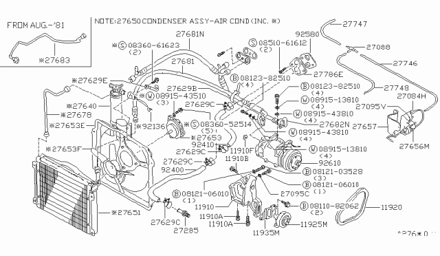 1981 Nissan Datsun 310 Compressor Belt Diagram for 11920-21M00