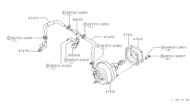 1980 Nissan Datsun 310 Master Vacuum Assembly Diagram for 47210-M6601