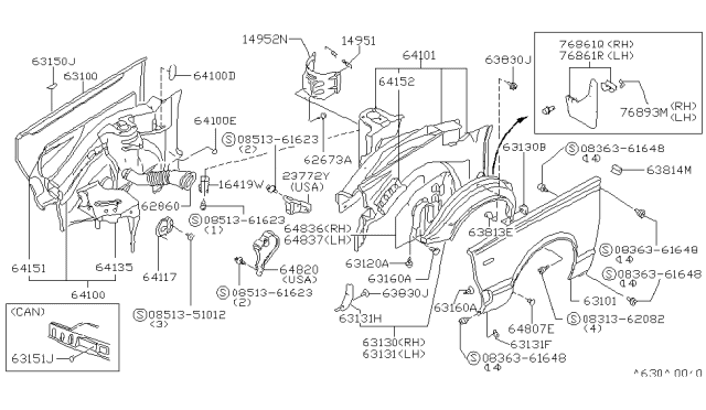 1982 Nissan Datsun 310 Cover Hole Diagram for 64116-M7000