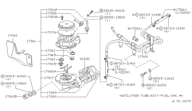 1982 Nissan Datsun 310 Body Assembly Lower Diagram for 17013-M6611