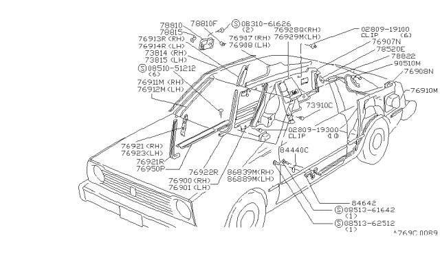 1980 Nissan Datsun 310 FINISHER-L-Red Diagram for 76906-M6600