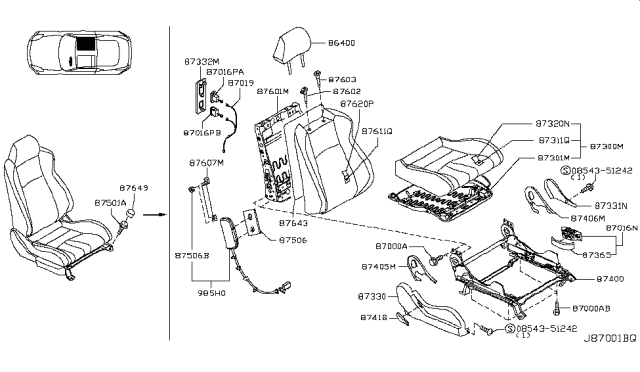 2007 Nissan 350Z Trim Assembly-Front Seat Back Diagram for 87620-CF45D