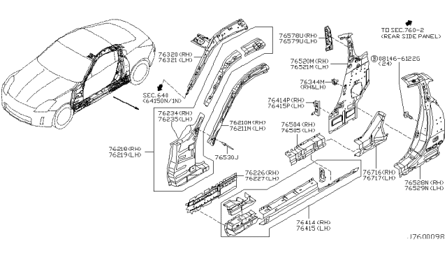 2006 Nissan 350Z Pillar Assy-Lock,Inner LH Diagram for 76533-CD000
